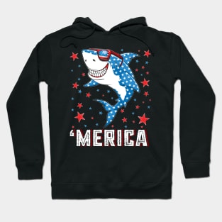 Shark 4th of July Merica American Flag Hoodie